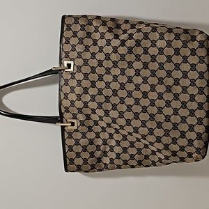 Authentic GUCCI Shoulder Tote Bag GG Canvas Leather